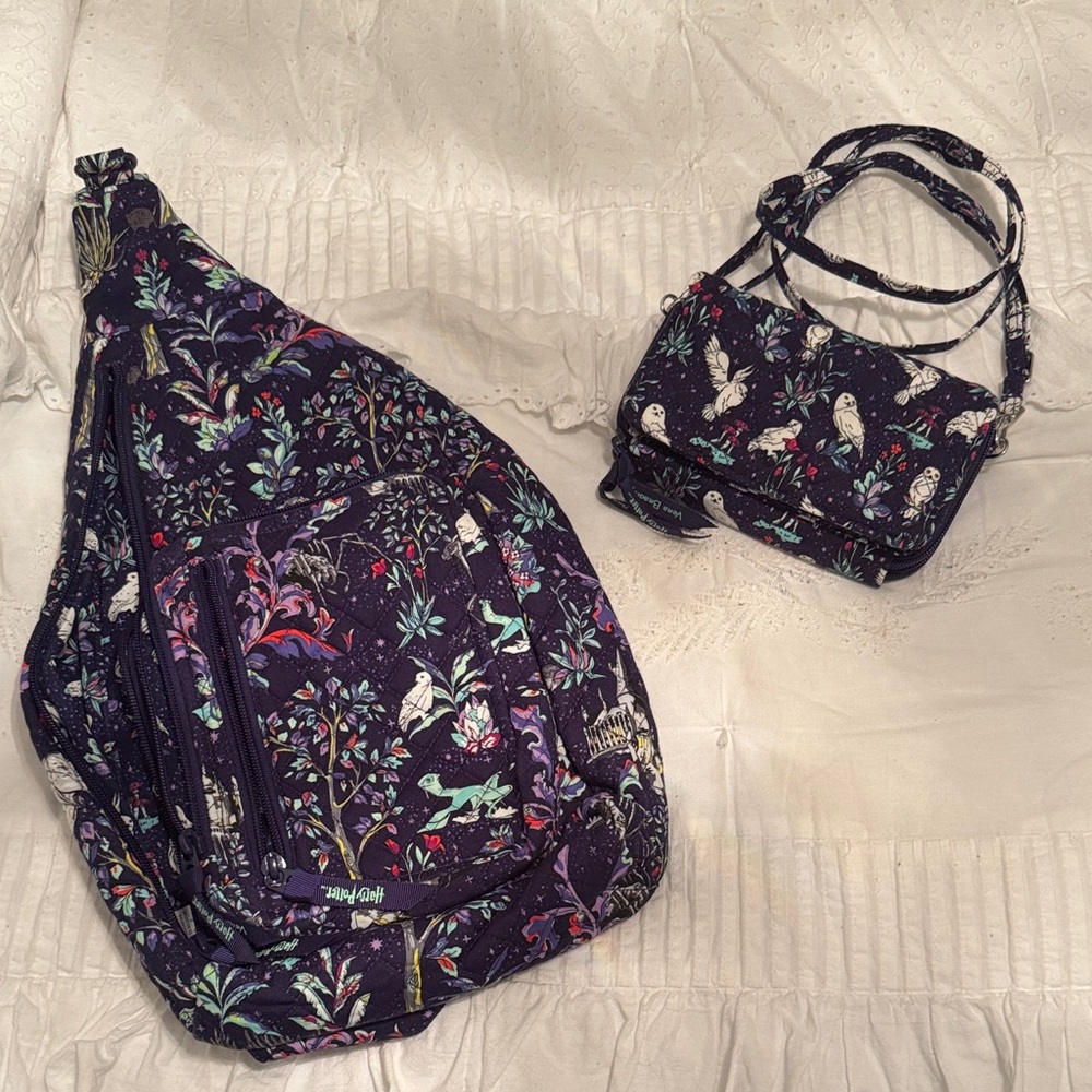 Vera Bradley Purple Floral Backpack and Crossbody Set